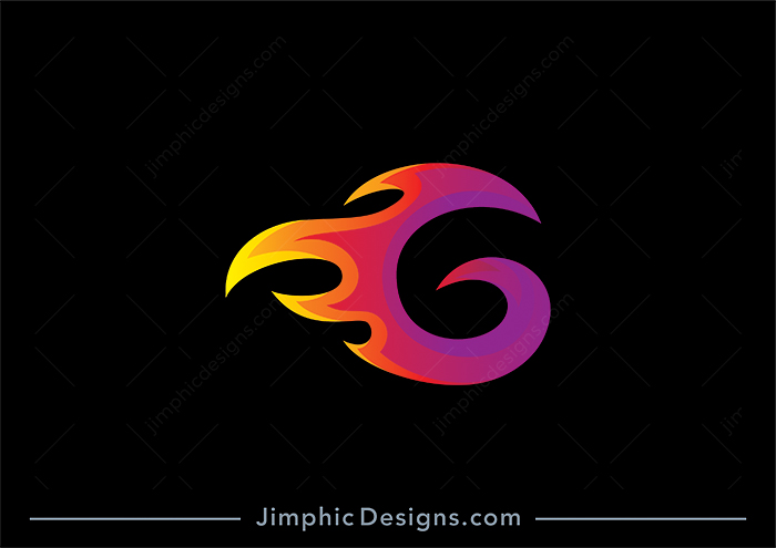 Modern uppercase letter G is shaped with a smooth flame in a moving motion.