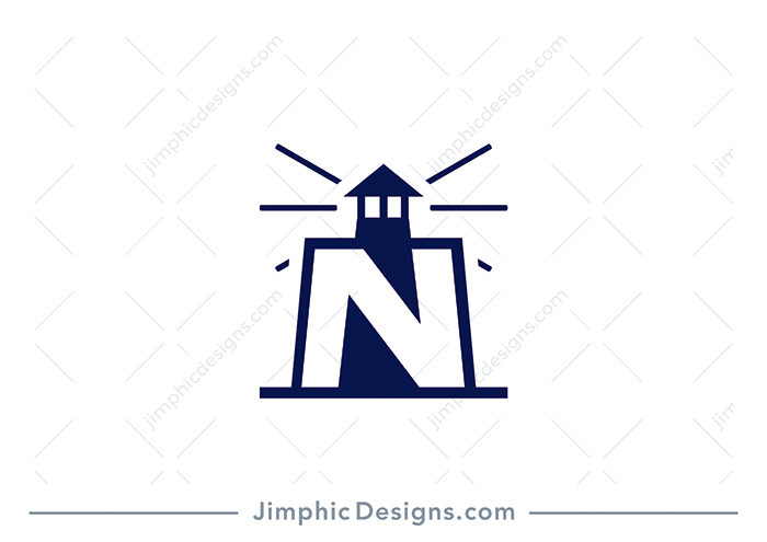 Modern and bold letter N shaped around a very simplistic lighthouse shape.