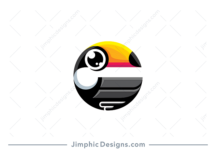 Modern and simplistic toucan bird is shaped into a perfectly round circle.