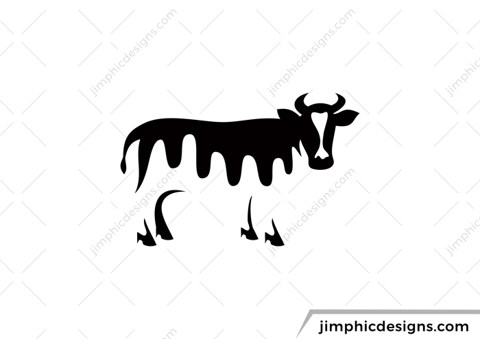 Simplistic cow design with his body shaped with dripping ink.