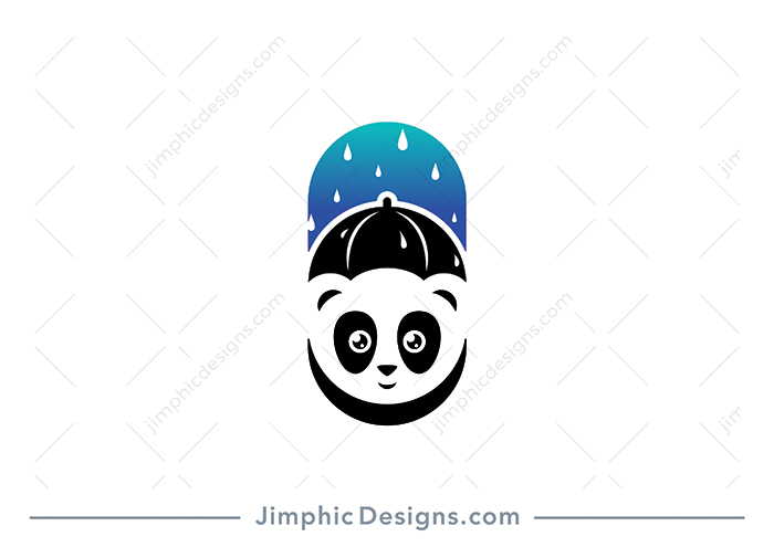 Smiling panda is shaped with a umbrella on his head acting as protection against the falling rain.