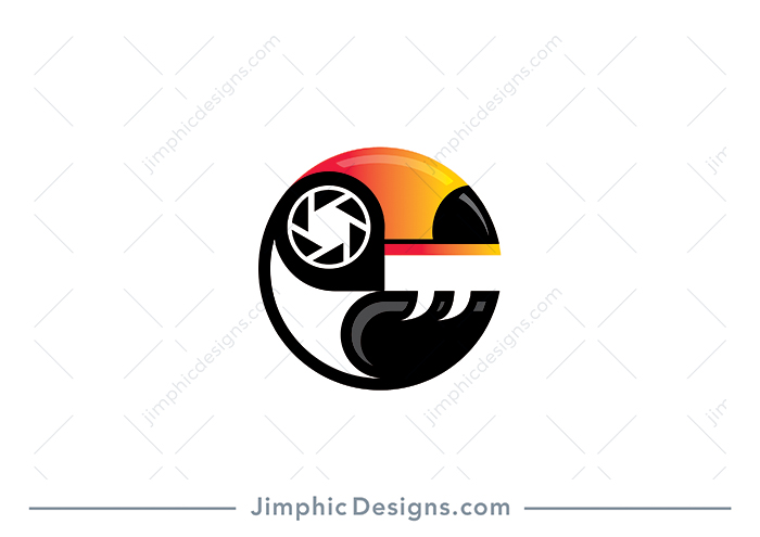 Modern toucan bird inside a perfect circle with his eye in an iconic camera lens graphic.