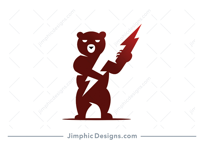 Modern and calming bear holding a flash in his hand and on his chest.