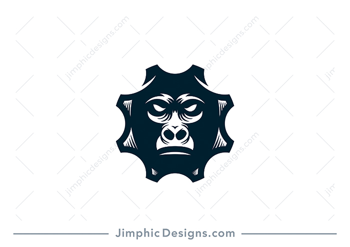 Modern and fierce looking gorilla face inside an iconic gear shape.