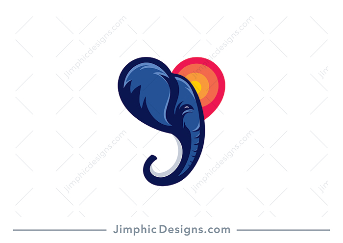 Modern smiling elephant head design into an iconic loving heart shape. 