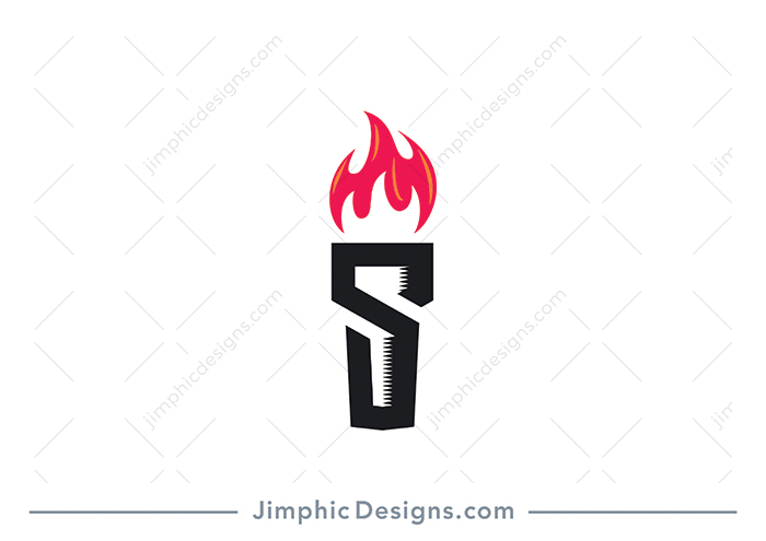 Modern and sleek uppercase letter S shaping itself around a torch with fire on top.