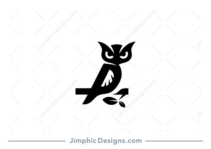 Smooth letter P is shaped with the body of an owl sitting on a branch.