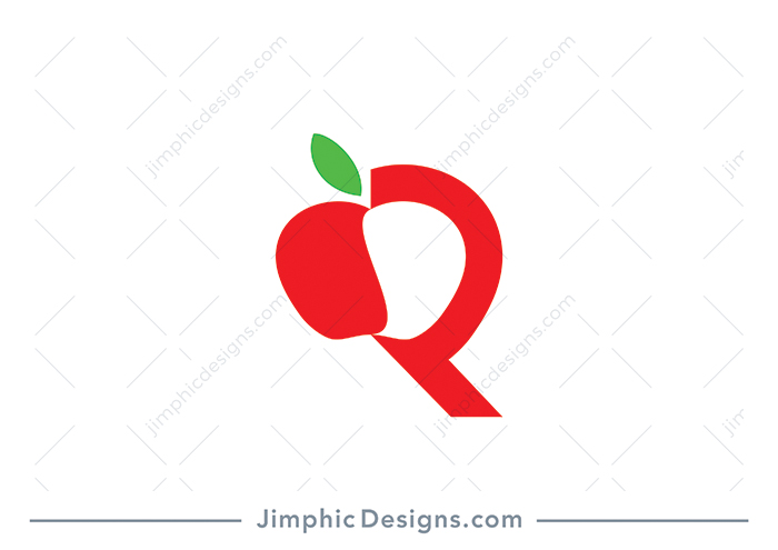 Simplistic and modern apple fruit shape creates a white negative space for the letter R design. 