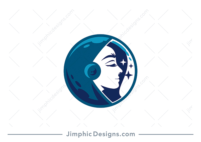 Modern and simplistic astronaut design featuring a female inside the astronaut helmet. 