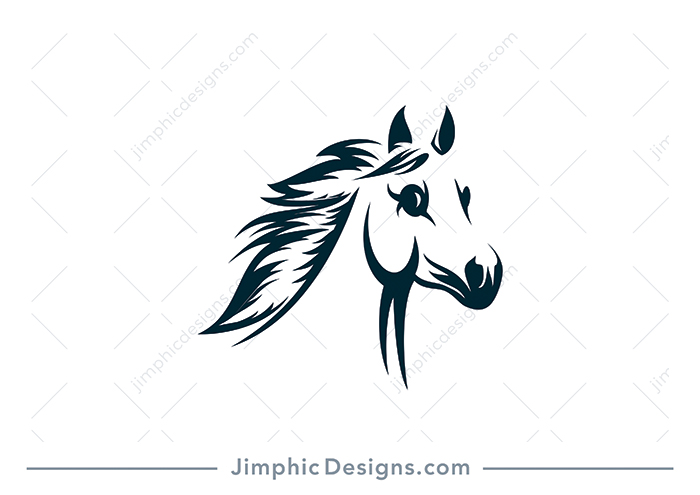 Elegant horse head design with his mane waving in the wind.