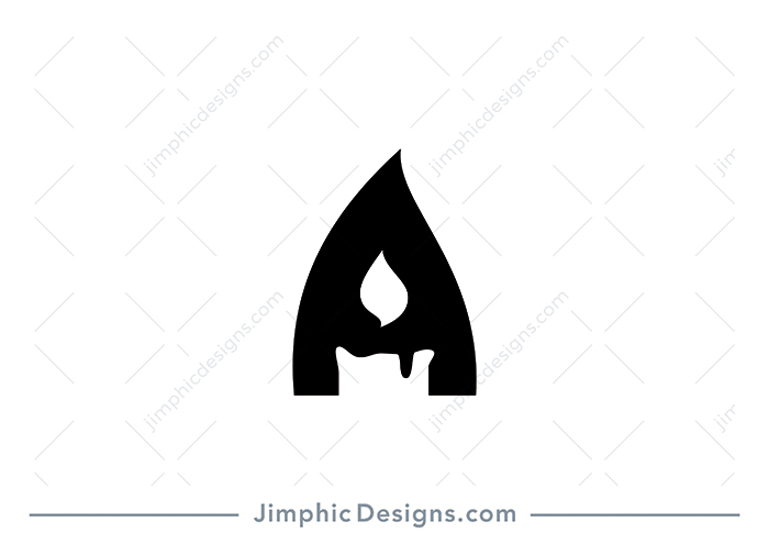 Smooth uppercase letter A design around a simplistic burning candle shape.