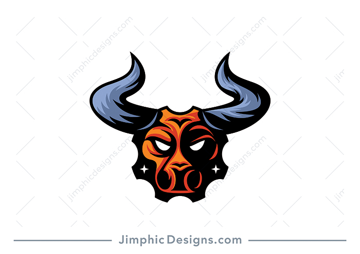 Modern and fierce looking bull head shaped inside an iconic gear graphic.