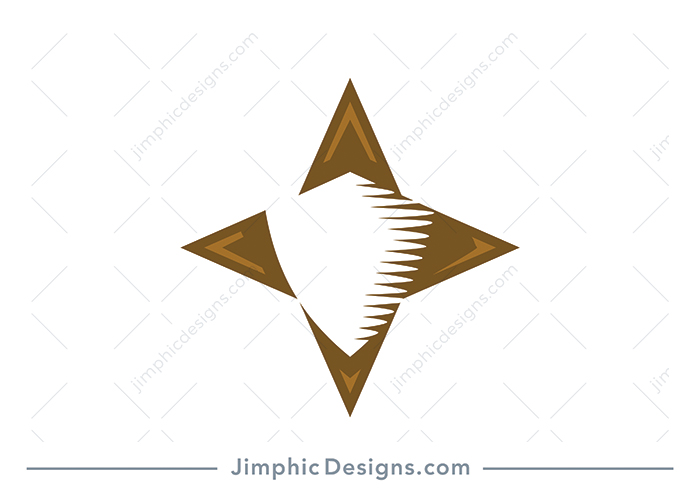 Iconic big four point star features a big strong shield shape in the center created with white negative space. 