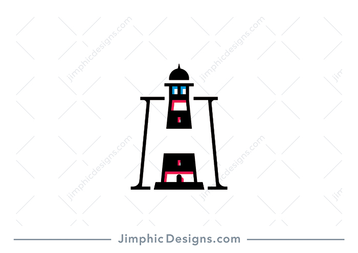 Modern and simplistic uppercase letter H shaped around a bold lighthouse design.