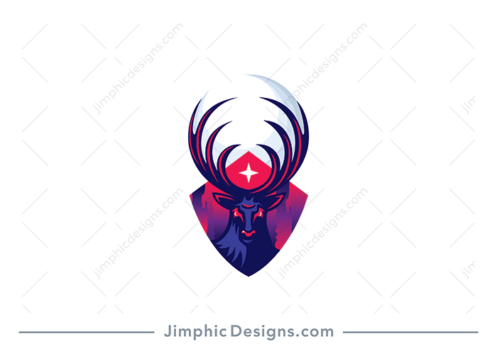 Modern and fierce looking deer with his horns in a perfect round circle shape and a slight globe effect inside. 