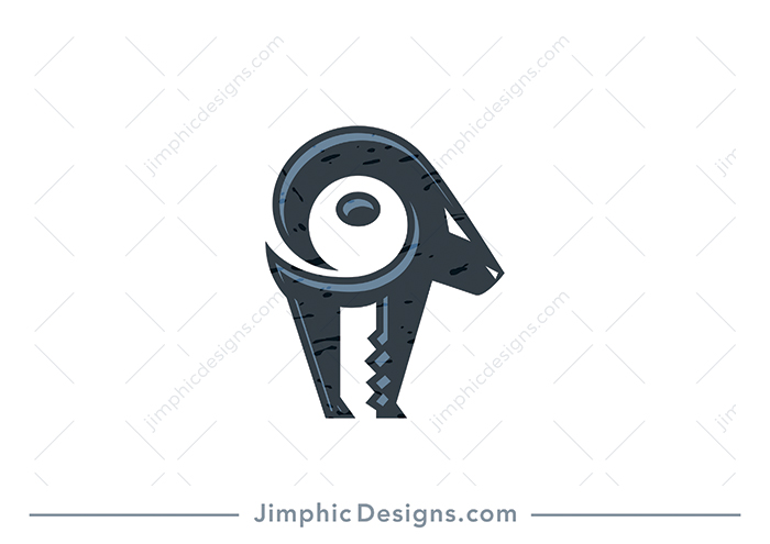 Modern and simplistic ram animal shaping a white negative space key inside with his horns and legs.