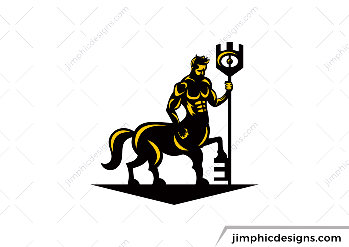 Modern centaur design standing with one hoof on the key.