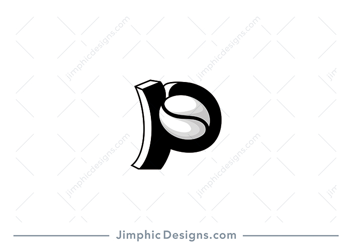 Modern letter P design featuring a big coffee bean in the white space.