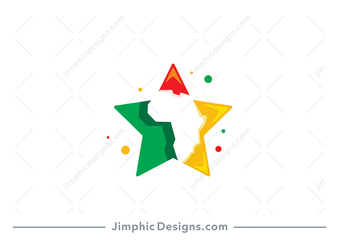 Big iconic star with rounded edges features the African continent in the center shaped with white negative space. 