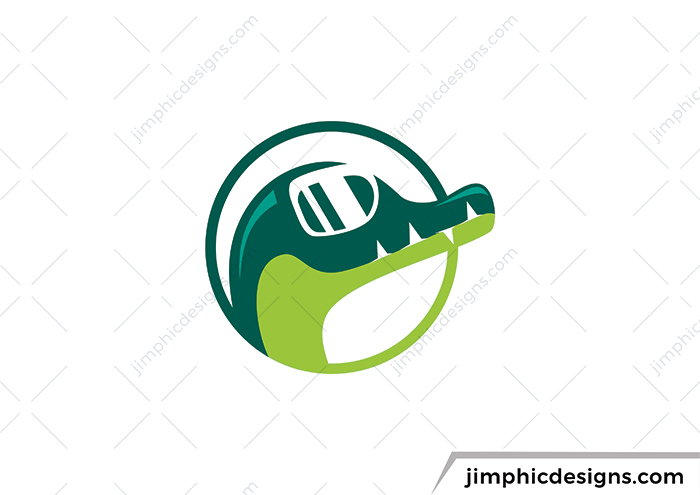 Modern alligator with sunglasses on his face inside a circle.