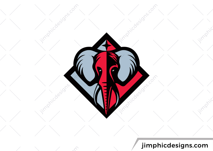 Modern elephant graphic inside a tile shape.