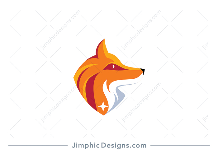 Modern and strong fox design holding its head up high shaped inside an invisible crest shape. 