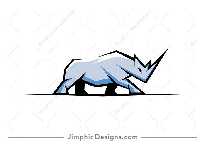 Modern rhino design in walking motion with bulky sharp muscles.