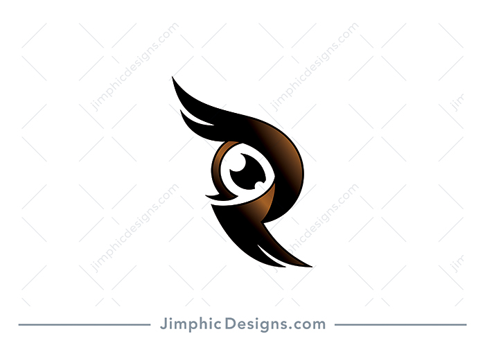 Sleek uppercase letter R design is shaped with an big owl eye in the center.