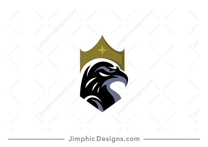 Modern and proud eagle inside a crest design shaping a crown on top.