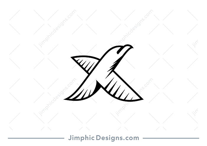 Modern and simplistic eagle flying in the air designed in the shape of a letter x.