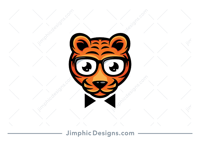 Modern and cute tiger with oversized nerdy glasses and a slight smile in his eyes.