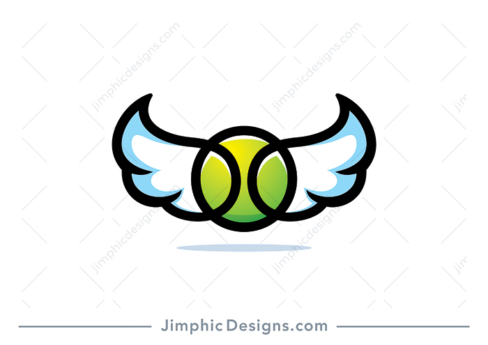 Charming angel wings shapes the iconic lines on a tennis ball floating in the air.