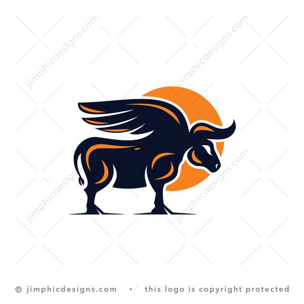 Bull Logo logo for sale: Modern big bull standing proudly with his wings spread above him.