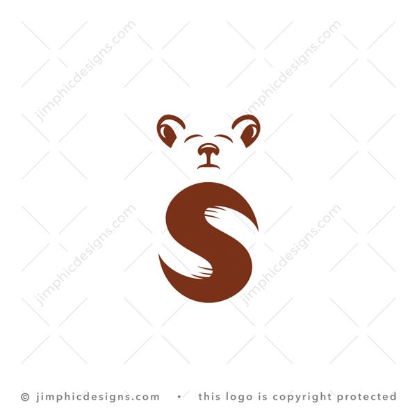 S Bear Logo logo for sale: Comfortable bear laying on his back taking a sounding nap have his paws on his belly in negative space creating the letter S.