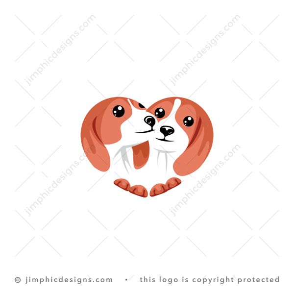 Love Dogs Logo logo for sale: Two cute puppy dogs laying next to each other creates the shape of a heart.