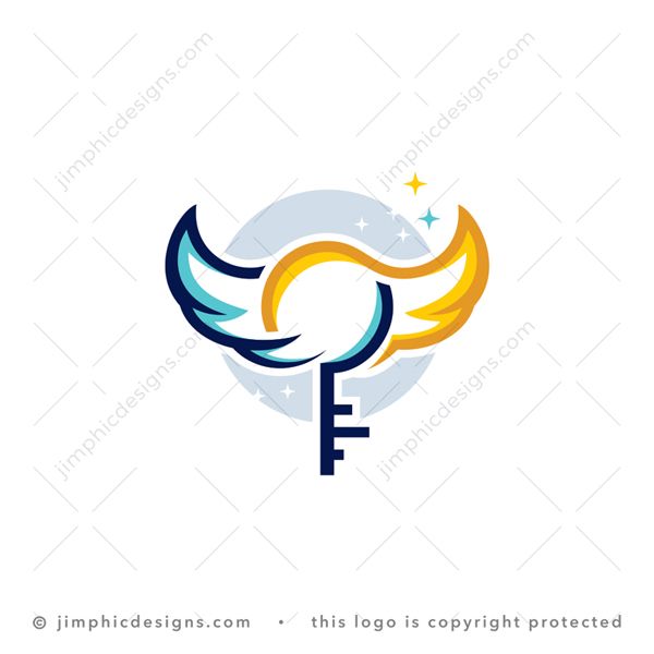 Angel Key Logo logo for sale: Modern and simplistic wings interlocking each other create an iconic key.