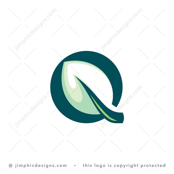 Q Leaf Logo logo for sale: Modern and clean leaf shaped in a circle creating an uppercase letter Q.