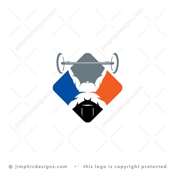 X Fitness Logo logo for sale: Big strong person doing weights on a bench is in the shape of a letter X inside a diamond shape box.