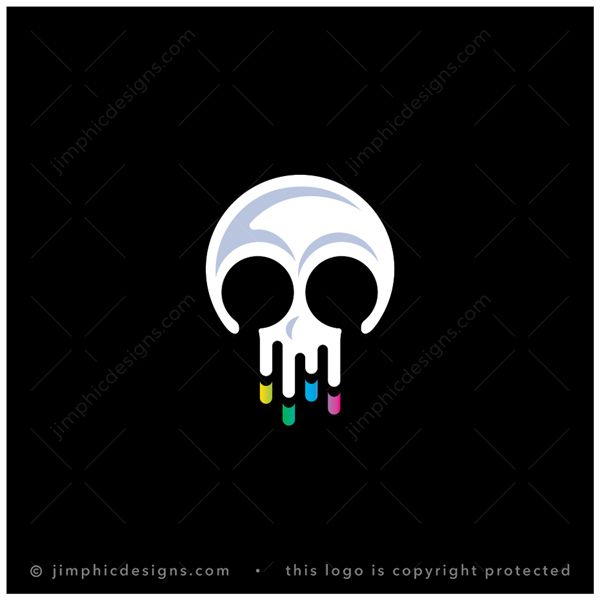 Skull Logo logo for sale: Smooth and modern skull design with the bottom part dripping like ink.