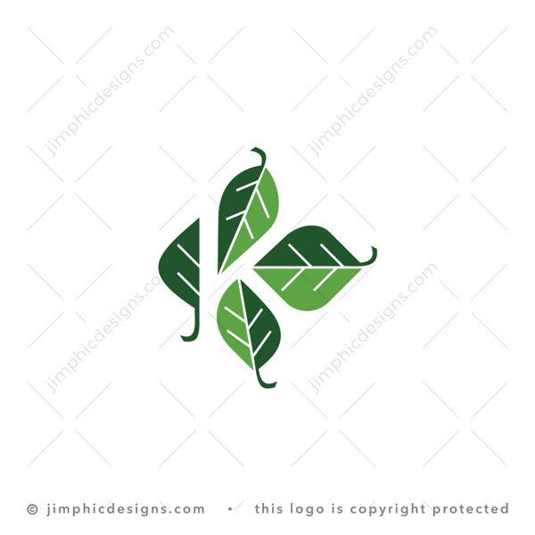 K Leaf Logo logo for sale: Modern and simplistic leaves arranged in a diamond shape to create the letter K design.