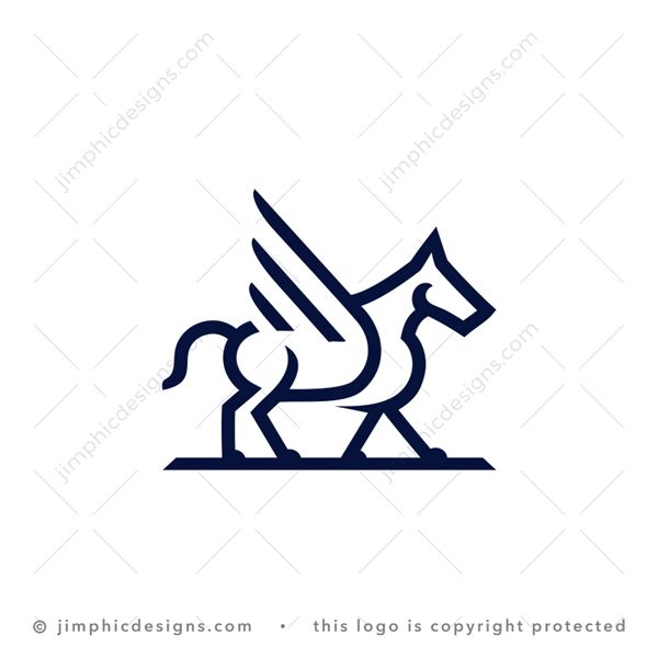 Pegasus Logo logo for sale: Modern and very simplistic Pegasus horse graphic seen from the side. The Pegasus horse have his wings high in the air.