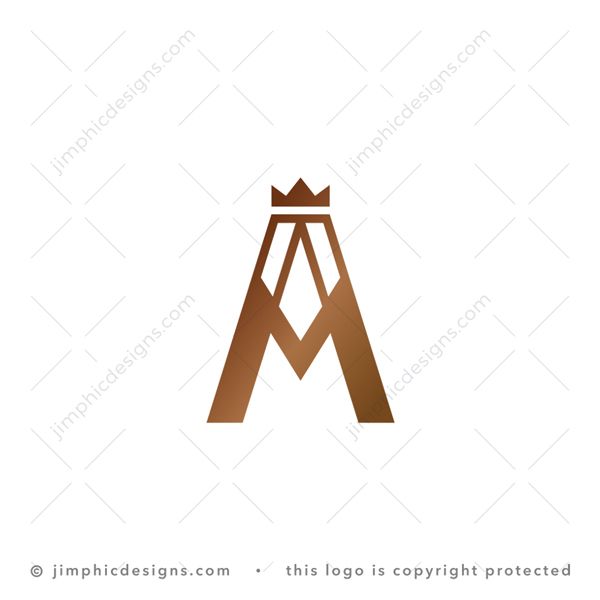 A M Logo logo for sale: Modern and simplistic Letter A outline with a crown on top, and a solid letter M incorporated inside.