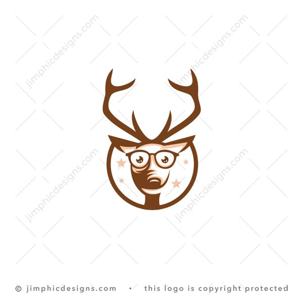 Smart Deer Logo logo for sale: Slightly goofy young deer with big reading glasses to represent education inside a circle with a big smile on his face.