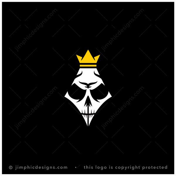 Pen Skull Logo logo for sale: Old pen shape incorporated into a skull with a big crown on his head.