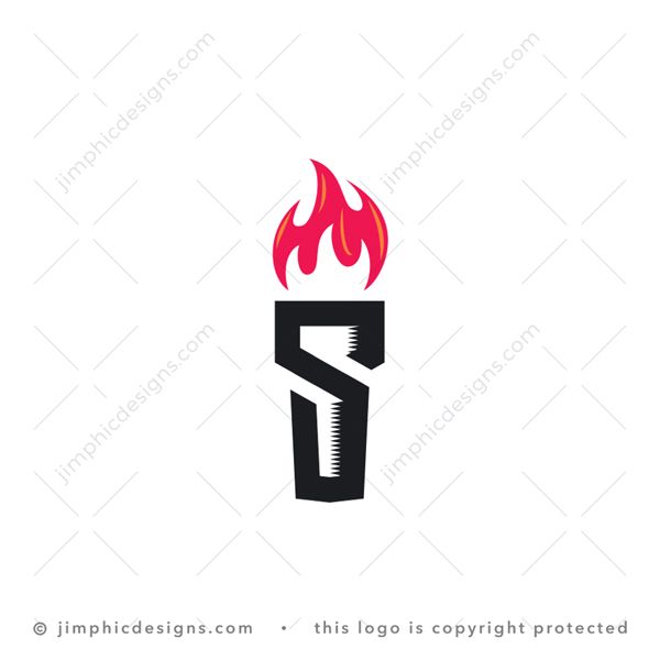 S Torch Logo logo for sale: Modern and sleek uppercase letter S shaping itself around a torch with fire on top.