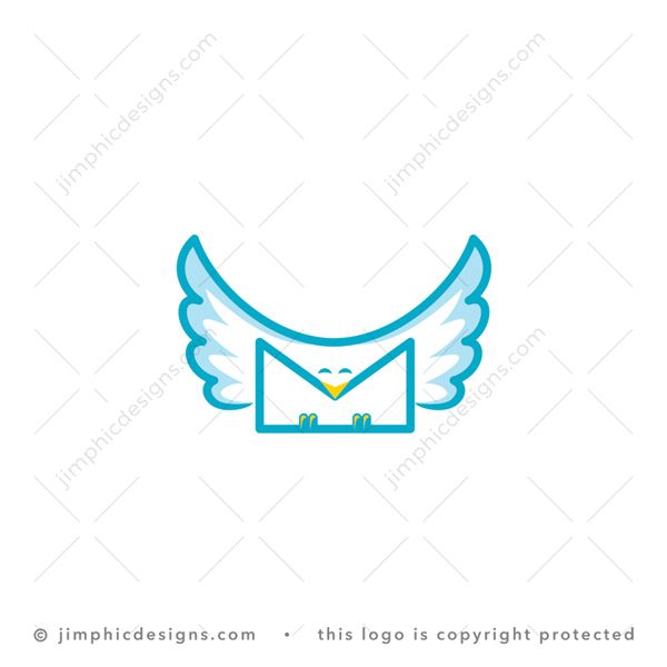 Mail Bird Logo logo for sale: Simplistic line bird design shaped around a mail envelope with a smile in its eyes.