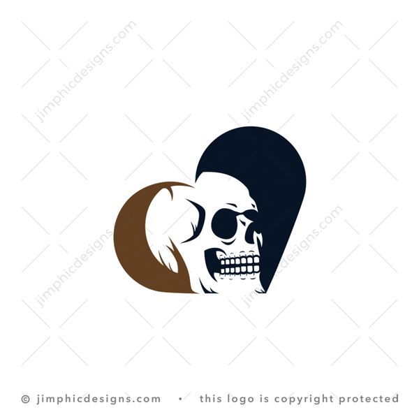 Dead Love Logo logo for sale: Iconic heart graphic sitting on its side, featuring a big negative space skull inside.