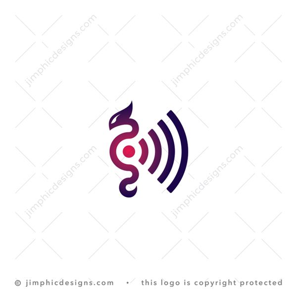 Dragon Signal Logo logo for sale: Simplistic dragon design with wings in the shape of the iconic wi-fi symbol.