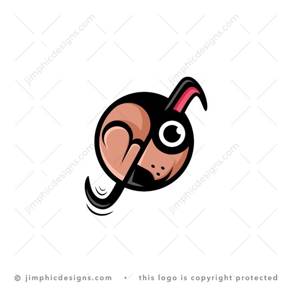 Dog Logo logo for sale: Cute little dog is shaped into a perfectly round circle with a wagging tail.