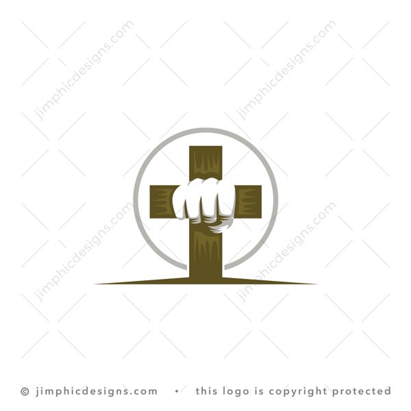 Church Logo logo for sale: Modern and simplistic Christian cross shape with a white negative space fist punch in the center.